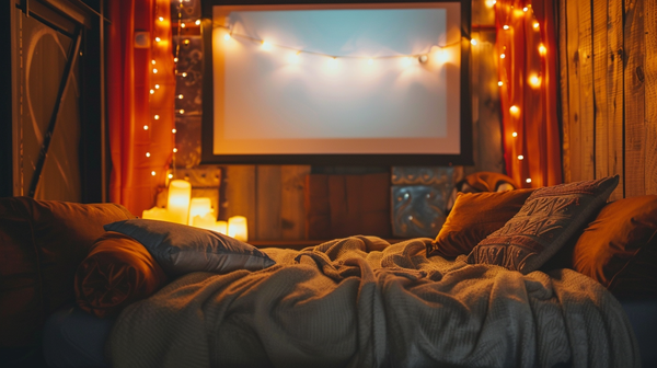 Cozy movie night, a comfy Mother’s Day event idea.