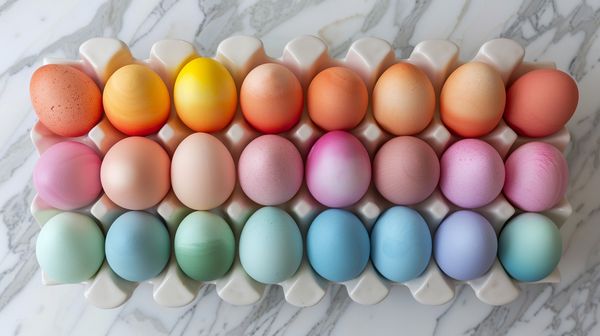 Easter Table Setting With A Colorful Ombré Egg Display