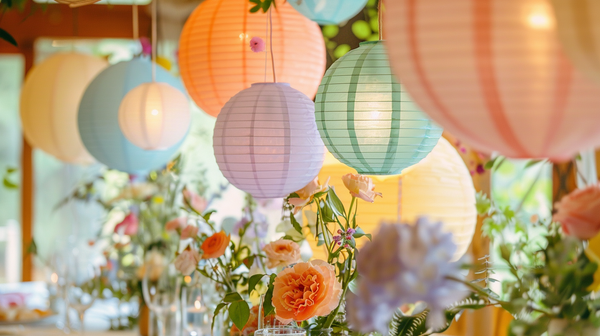 Easter Table Setting Featuring Pastel Paper Lanterns