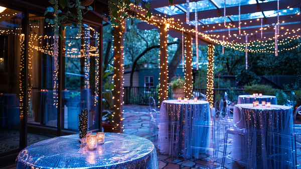 Twinkling lights add a cozy glow to spring themes event.