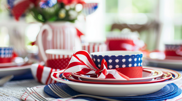 Table Decorations for 4th of July with thematic dinnerware.