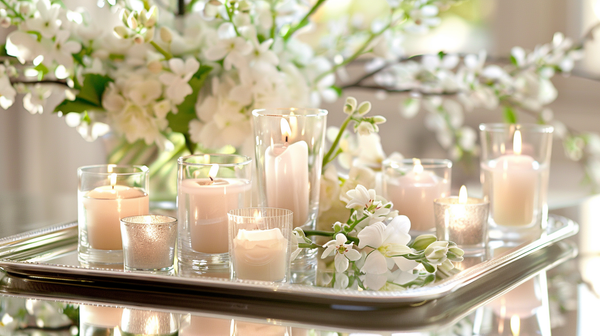 Easter Table Setting Decor Featuring Mirrored Trays