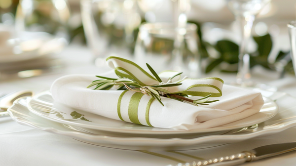 Easter Table Setting Featuring Ribbon Wrapped Napkins