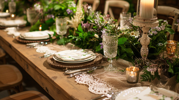 Rustic Mother's Day brunch table setting ideas with lace