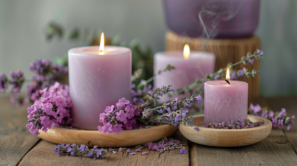 Lavender candles centerpiece for Mother's Day decoration ideas.