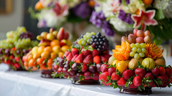 Edible spring table decorations with vibrant fruit arrangements.