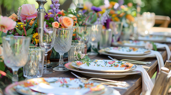 Spring table decorations featuring customer menu cards.