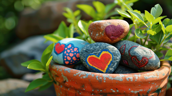 Colorful heart stones as Mother’s Day Decoration ideas.