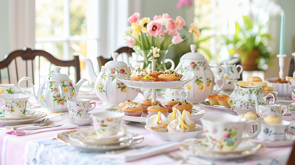 Spring tea party with delicate florals and sunshine.