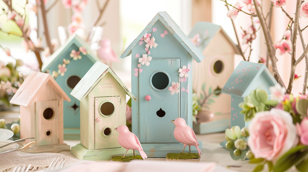 Easter Table Setting Decor With Birdhouses Centerpieces