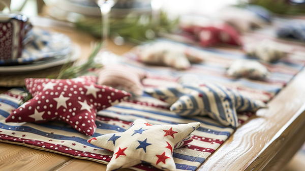 "Stars and stripes table accents for a 4th of July gathering.
