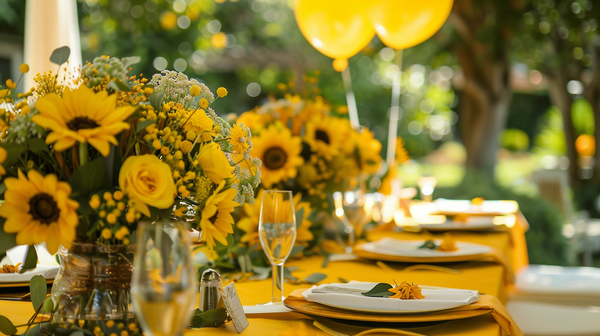 Sunflower splendor with sunny spring themes at an outdoor table.