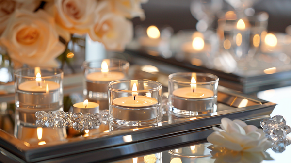 Tealight candles on a tray for Mother's Day decoration ideas.