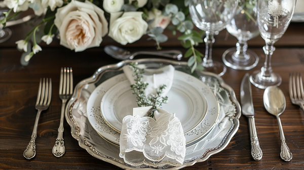 Spring table decorations featuring vintage styled dinnerware