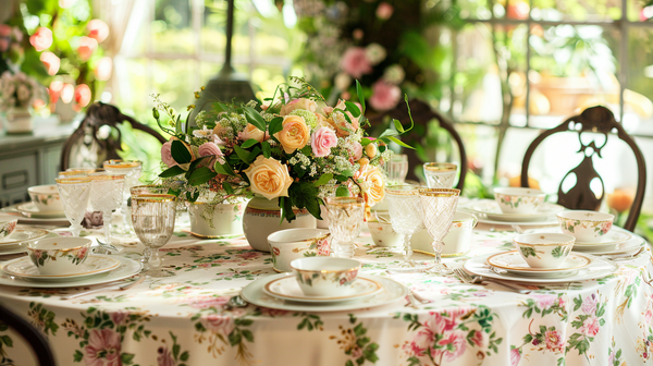 Classic tea time with floral spring themes and elegance.