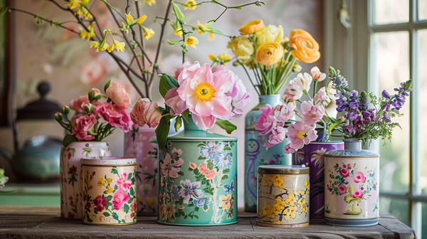 Easter Table Setting Featuring Vintage Tea Tins