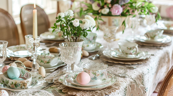 Vintage Easter Table Setting With Antique Silverware