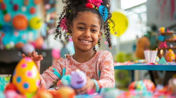 Happy young girl participating in a easter themed event