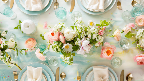 Easter Table Setting Featuring Watercolor Decor
