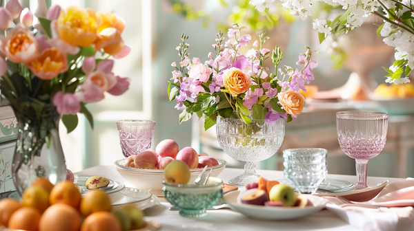 Wonderfully bright pastel colors in spring table decorations