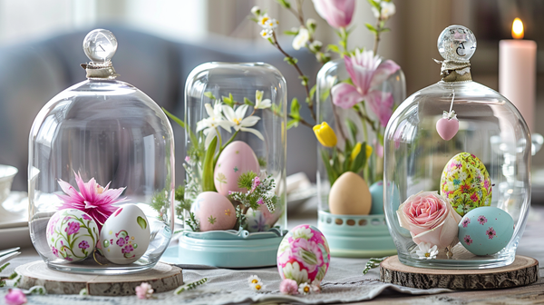 Easter Table Settings Highlighted By Wine Glass Bell Jars