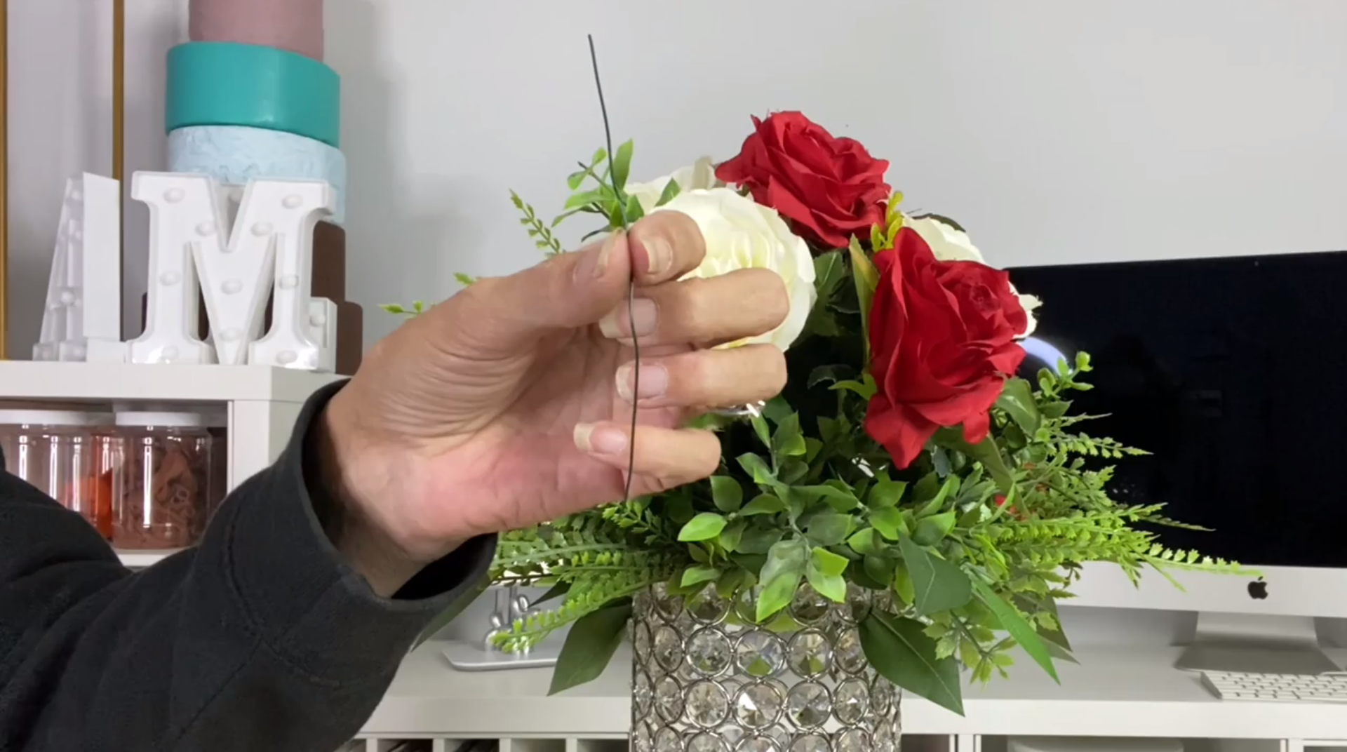 Floral wire to secure the rose centerpiece