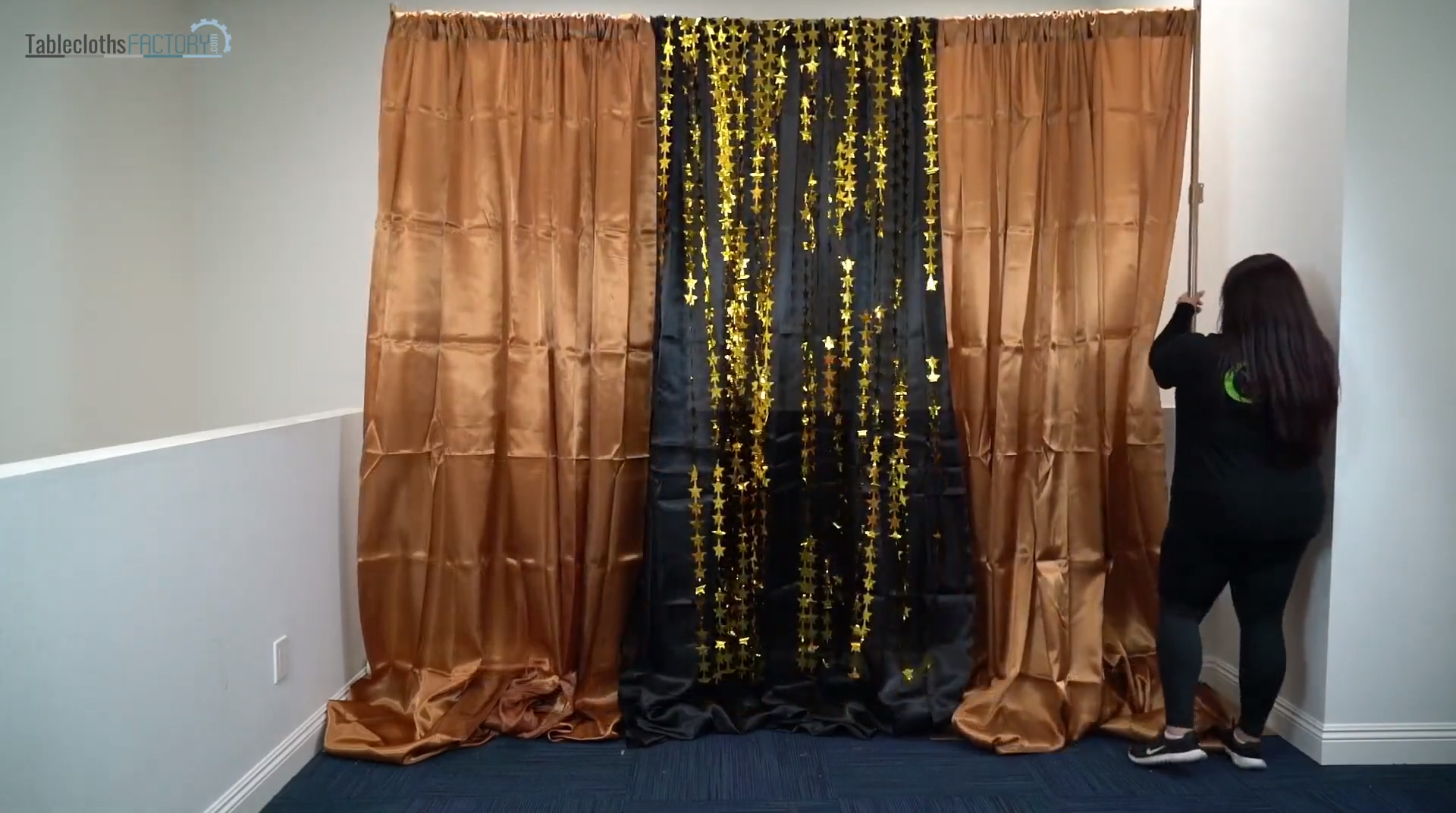 Curtain backdrops with foil fringe