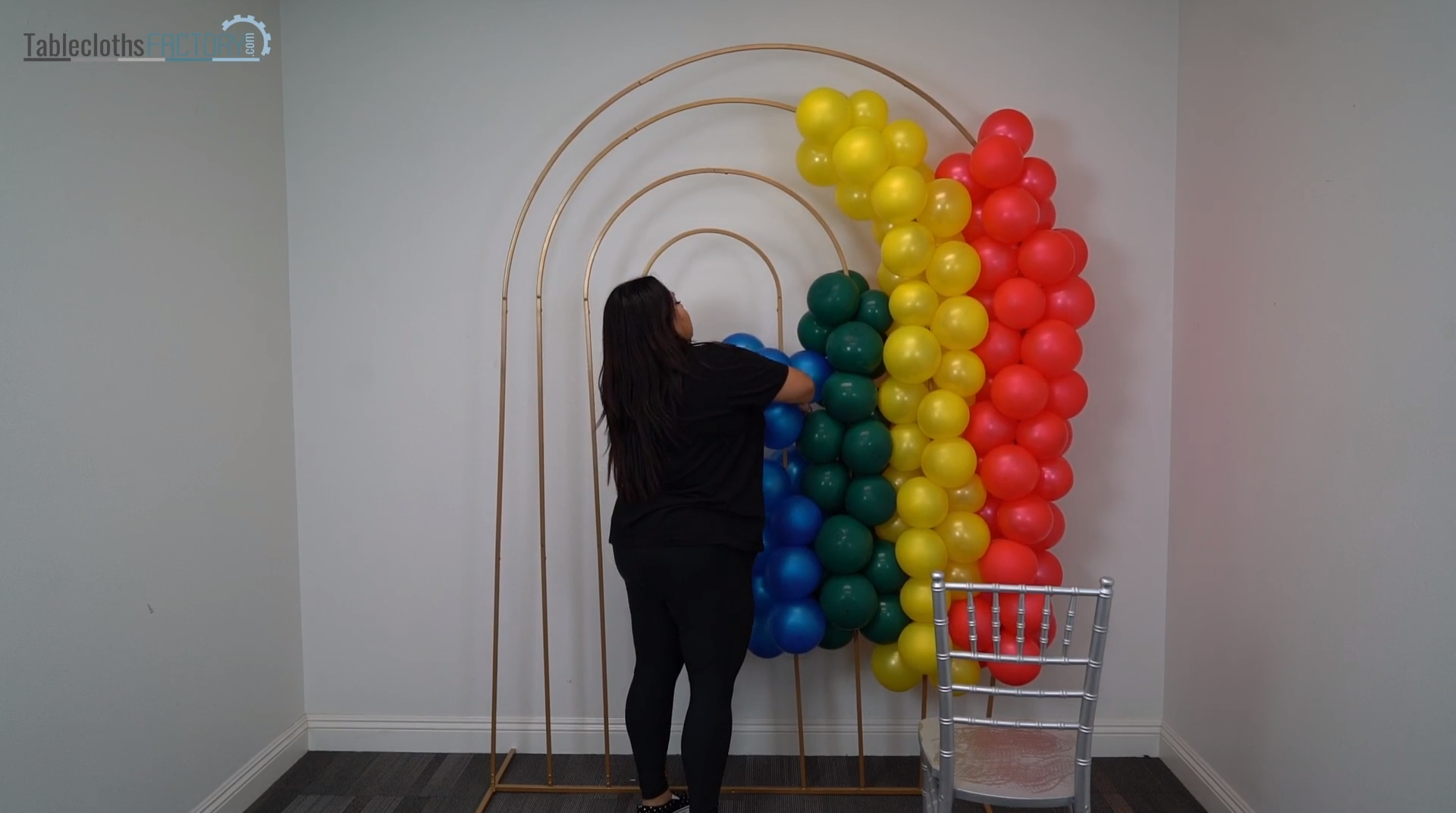 Round-top backdrop stand with colorful balloons