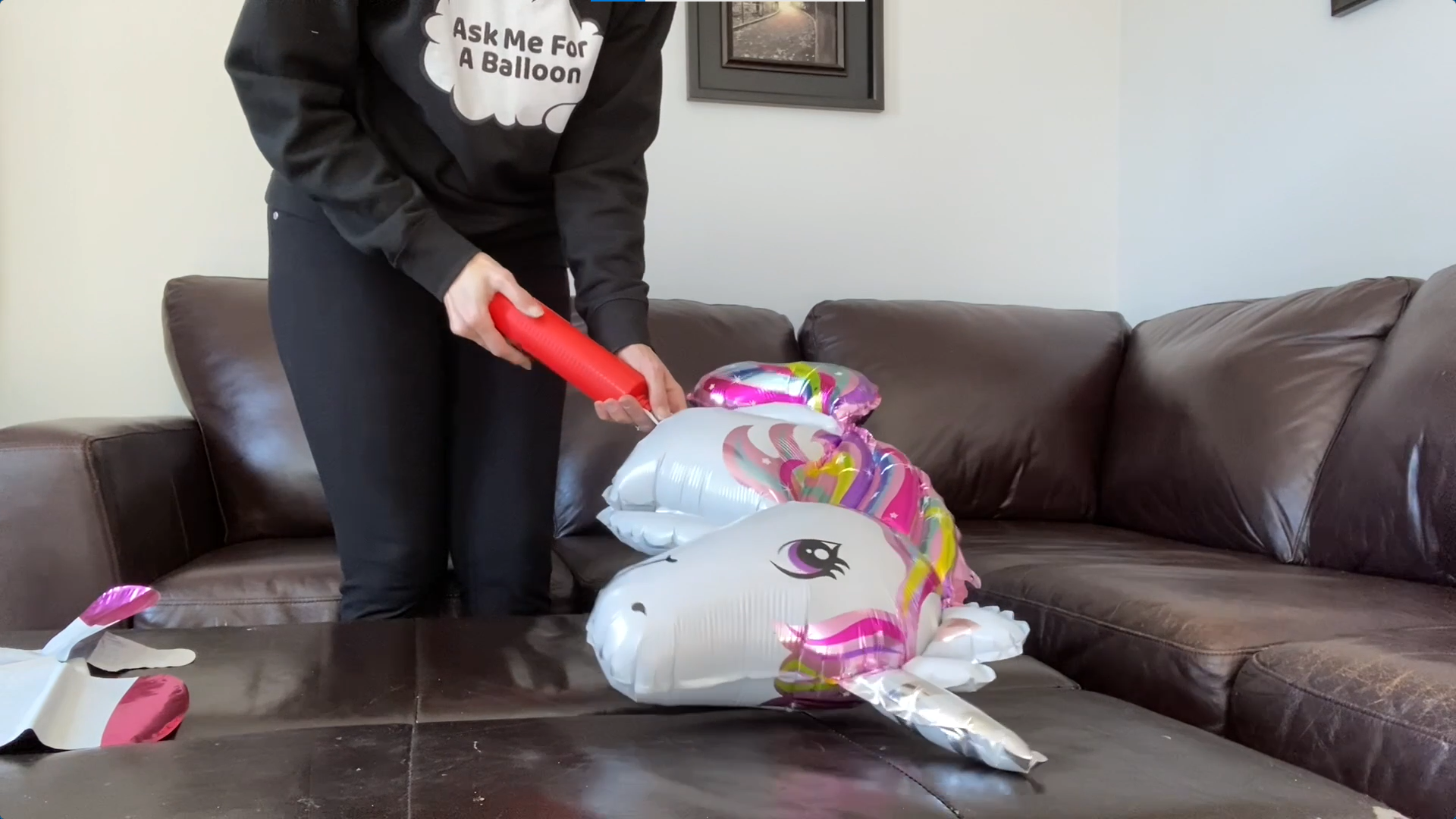 Unicorn balloon being inflated