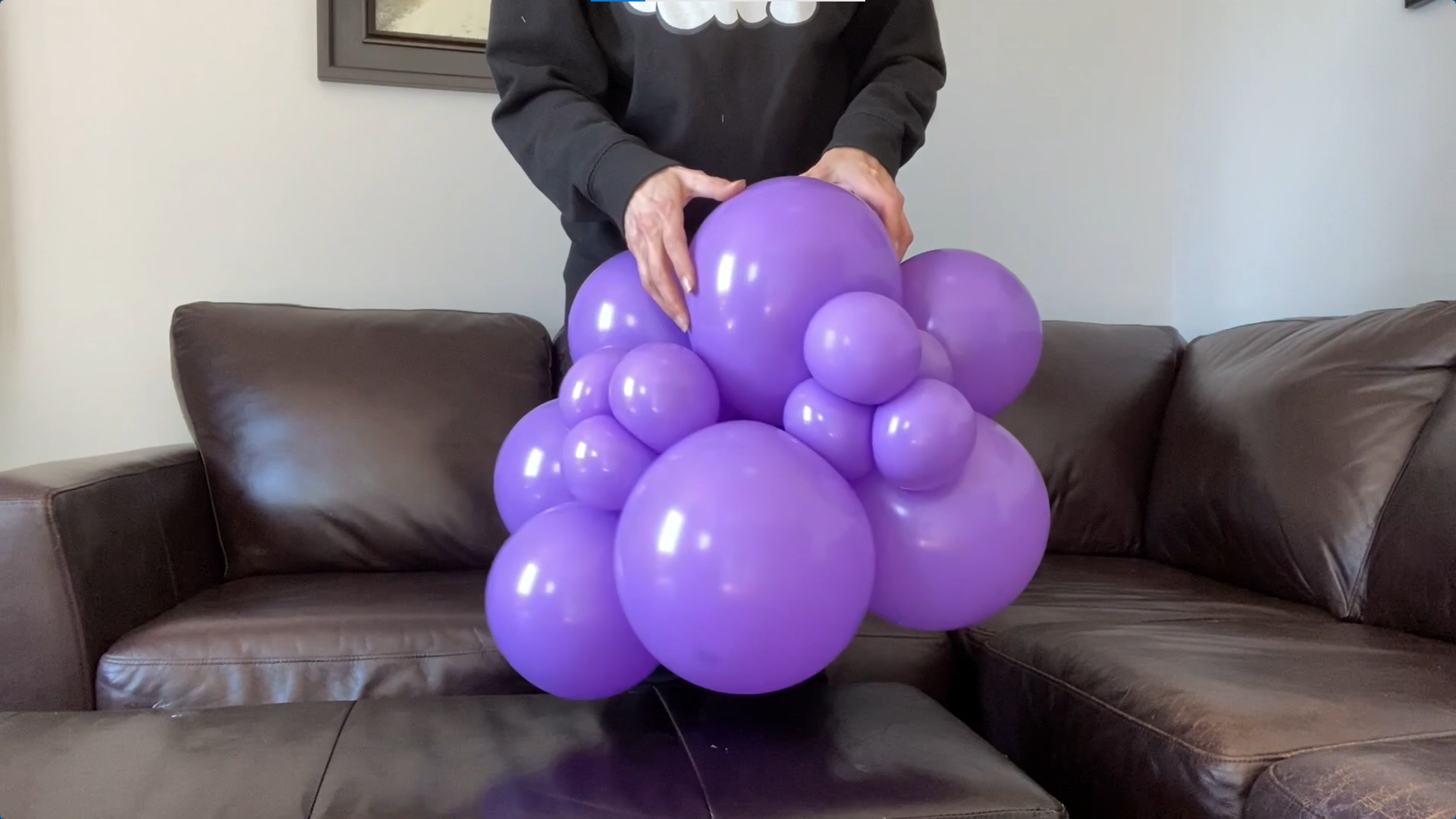 Purple latex balloon being tied together