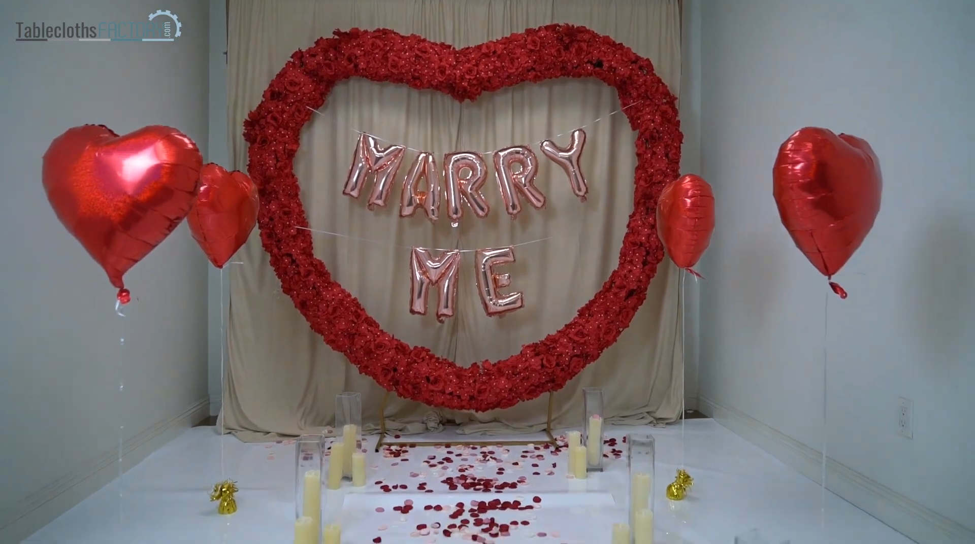 Valentine's day setup with balloons and backdrop decor