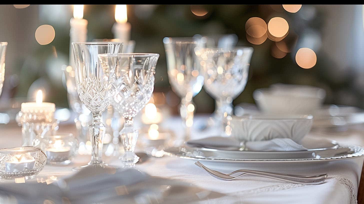 Luxurious tablescape ideas with crystal glassware and candles.