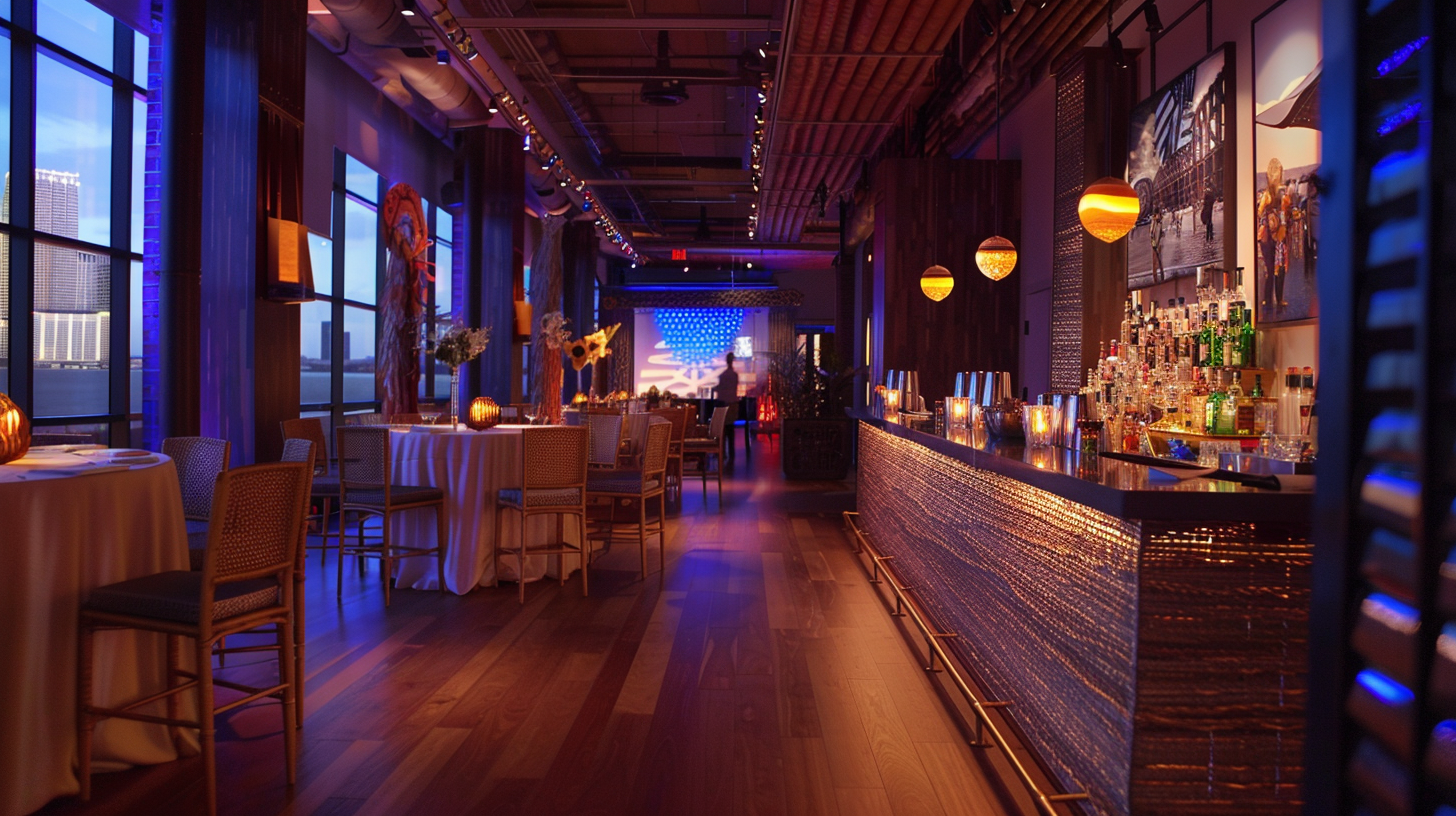 4th of July themed bar setup with modern lighting and decor.