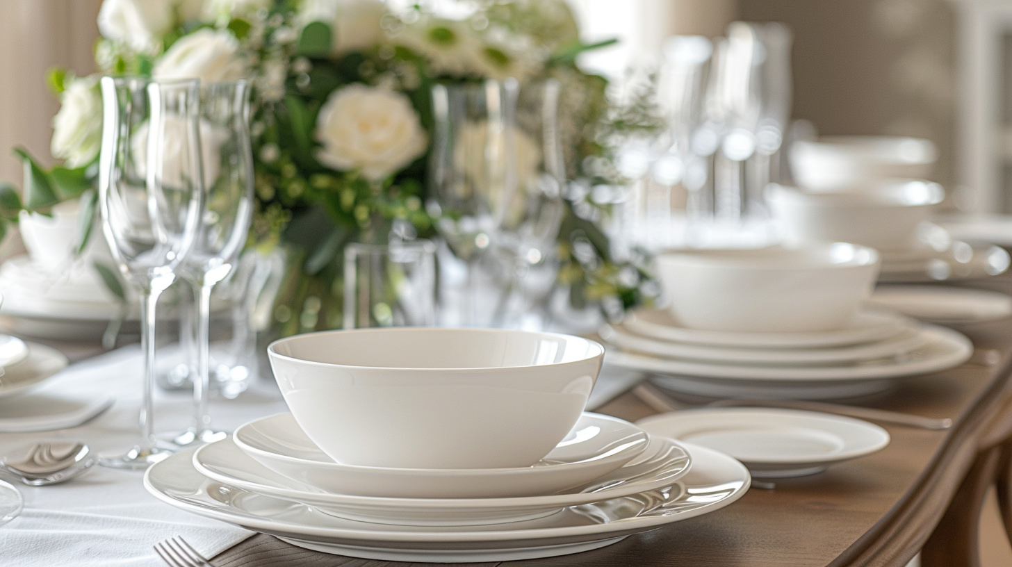 Cozy white table setting ideas featuring white plates, glasses, and a floral centerpiece, creating a warm, inviting atmosphere.