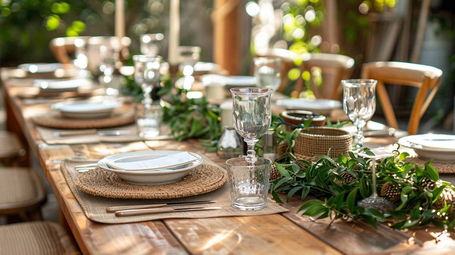 Outdoor tablescape ideas with natural greenery and rustic settings.