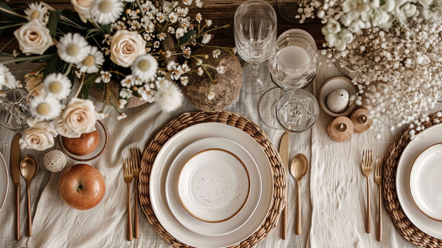 Elegant tablescape ideas with neutral tones and floral accents.