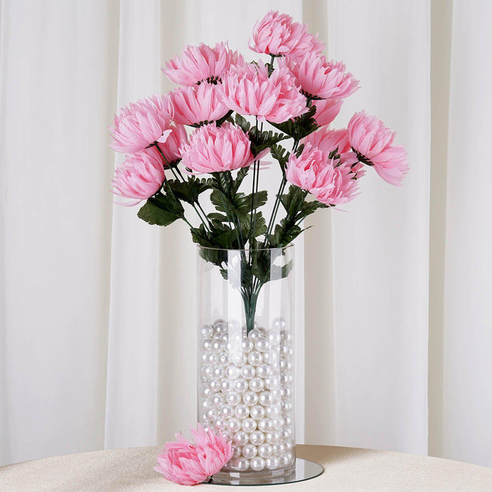 4 Bushes | Pink Artificial Long Stem Silk Chrysanthemum Flowers