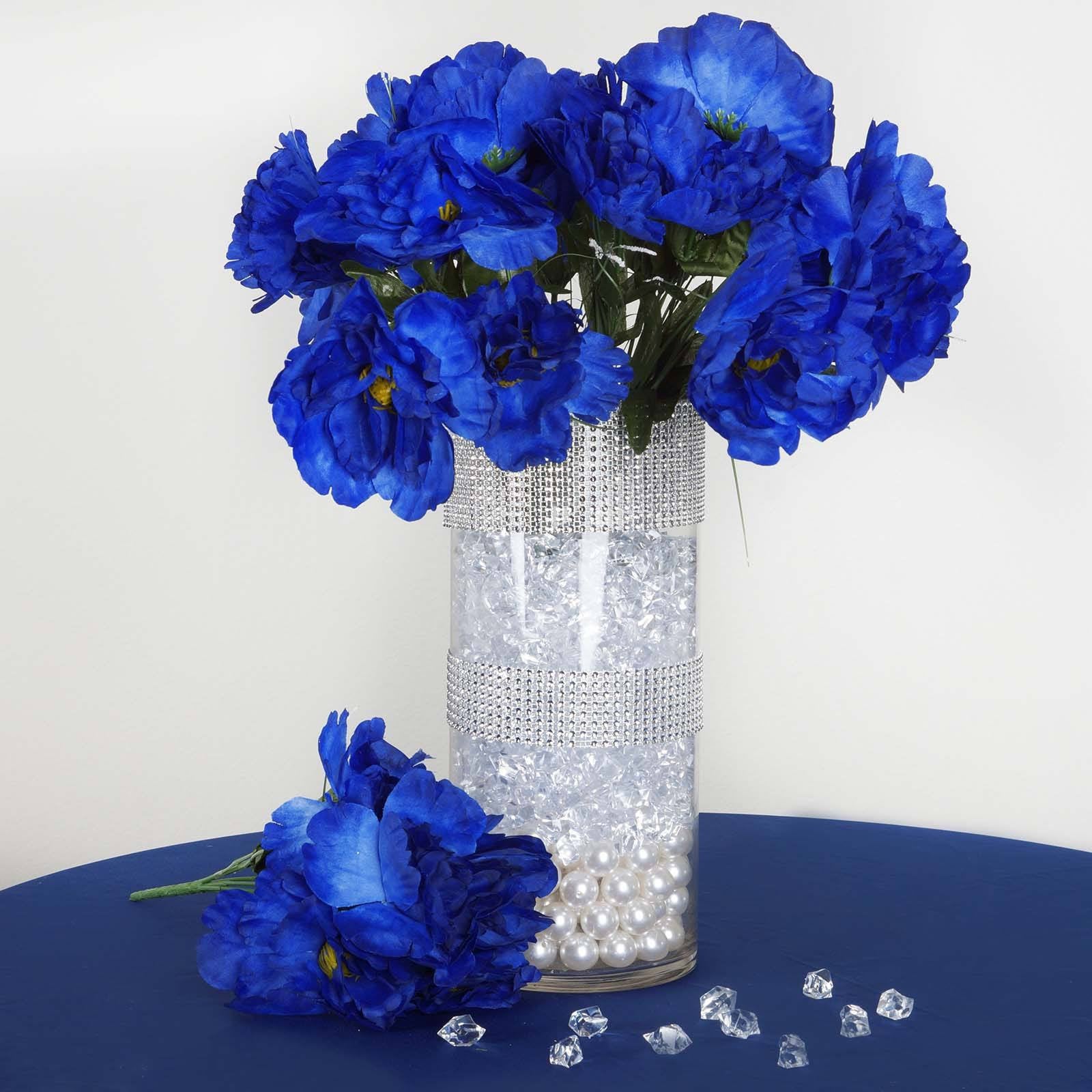 12 Bush 60 Pcs Royal Blue Artificial Silk Peony Flowers Bridal Bouquet