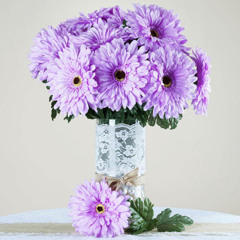 4 Bush 28 Pcs Lavender Gerbera Daisy Artificial Flowers ...