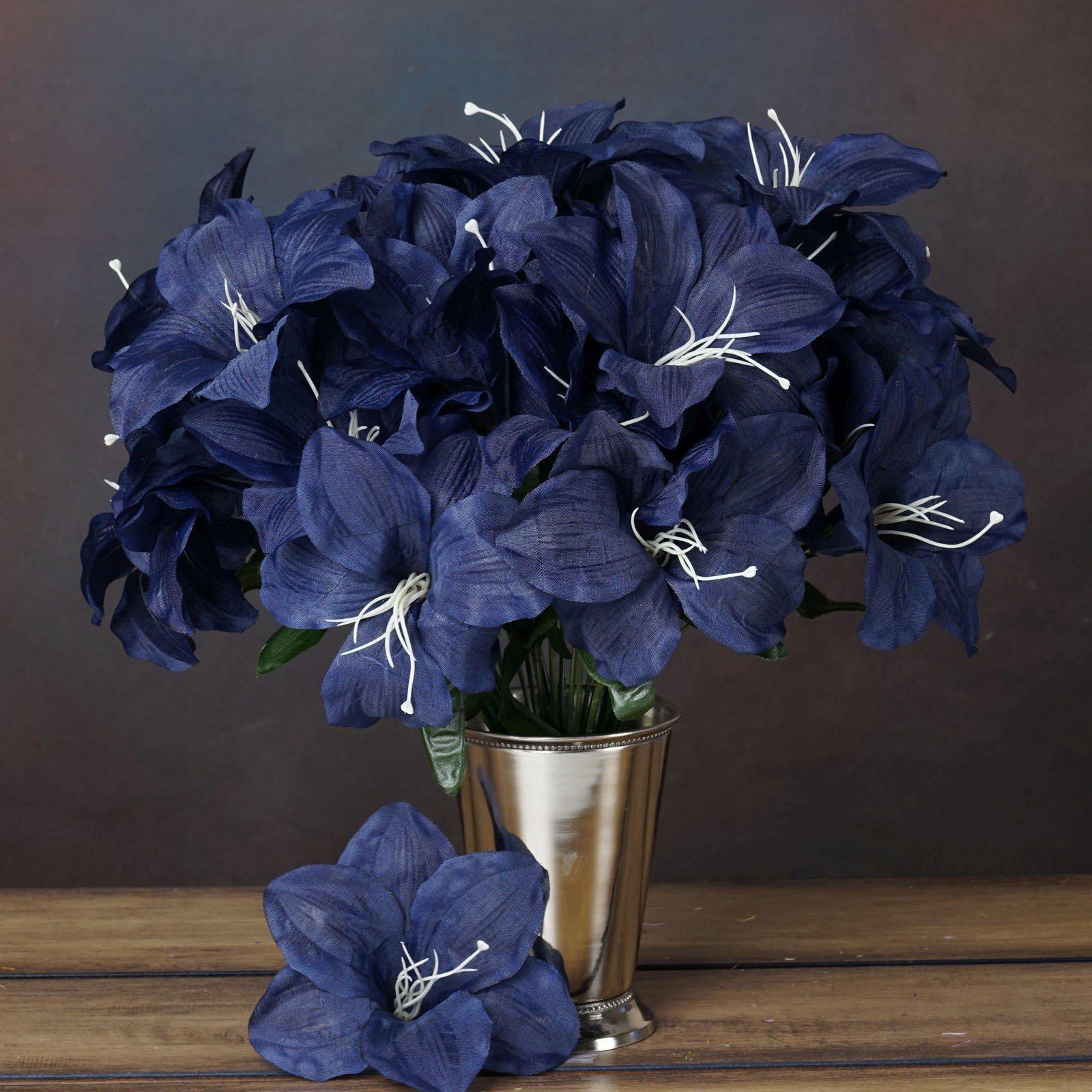 60 Artificial Navy Blue Eastern Lily Wedding Flower Vase Centerpiece Decor | Tablecloths Factory