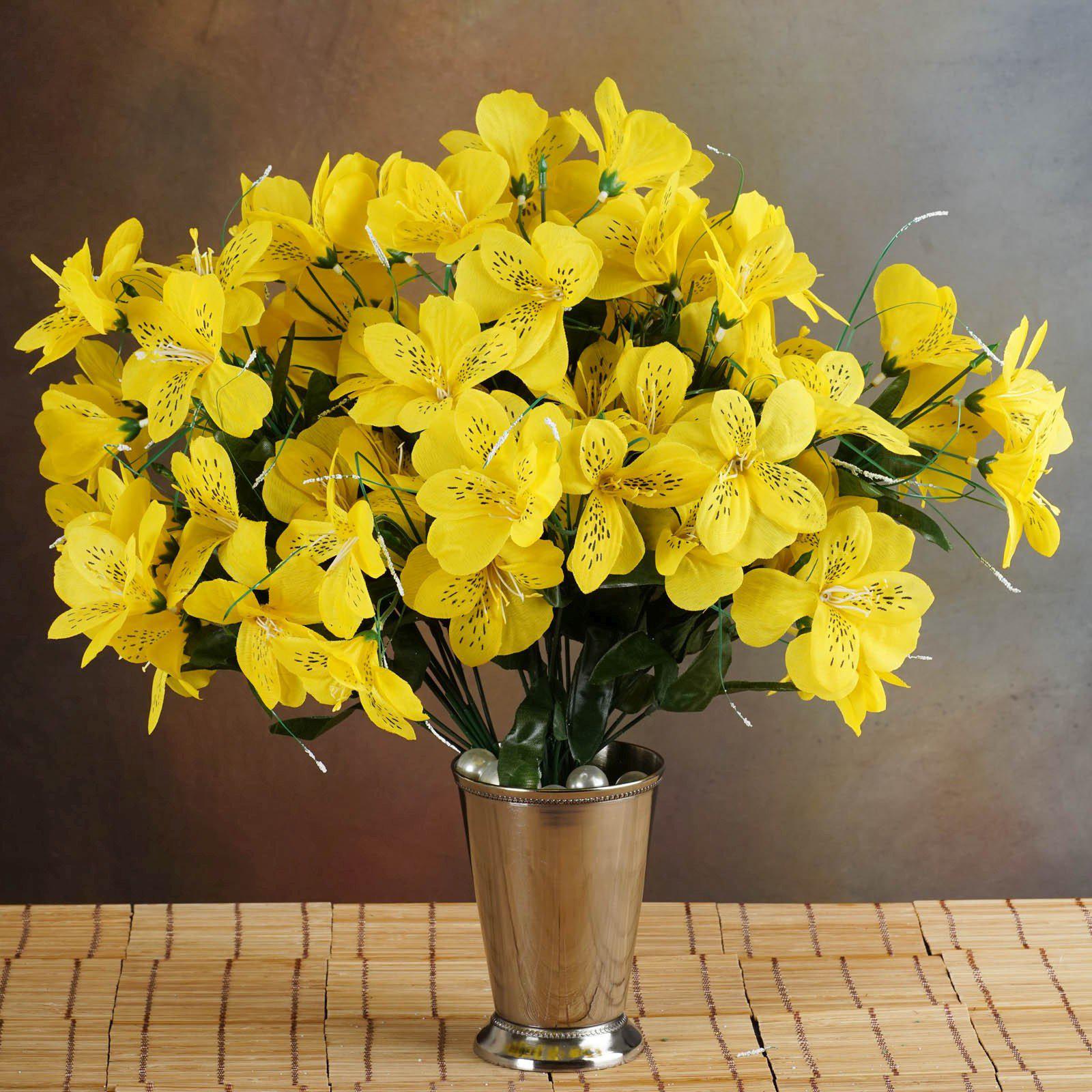 144 Yellow Artificial Silk Amaryllis Flowers Wedding Vase Centerpiece