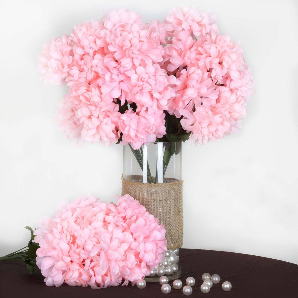 4 Bush 56 Pcs Pink Artificial Silk Chrysanthemum Flower Bridal Bouquet Wedding Decoration