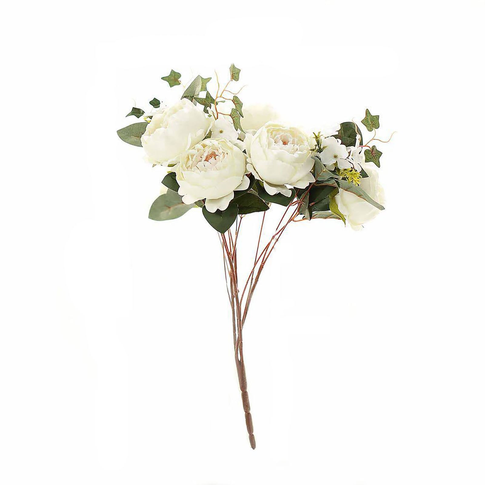 2 Bush Ivory Peony, Rose Bud And Hydrangea Real Touch Artificial Silk ...