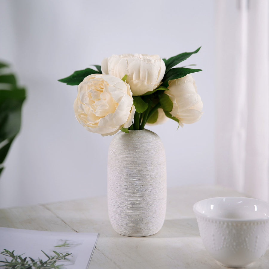 5 Flower Head Beige Peony Bouquet | Silk Peonies | TableclothsFactory