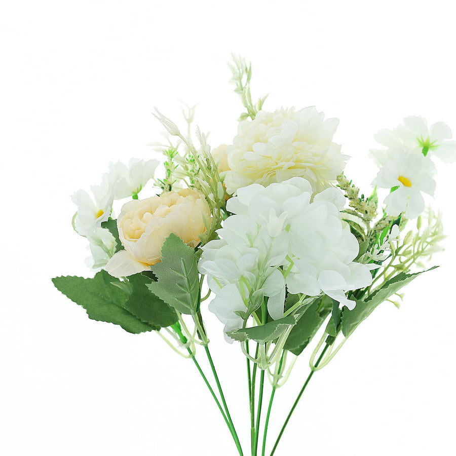 2 Bouquets | Ivory Artificial Silk Peony Flower | TableclothsFactory