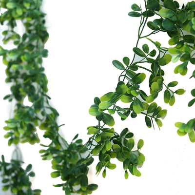 8ft | Green Artificial Boxwood Leaf Garland With Flexible Vine