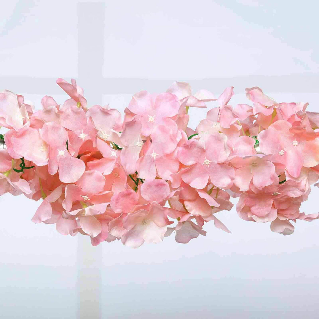 7 Ft Blush Rose Gold Silk Hydrangea Artificial Flower Garland