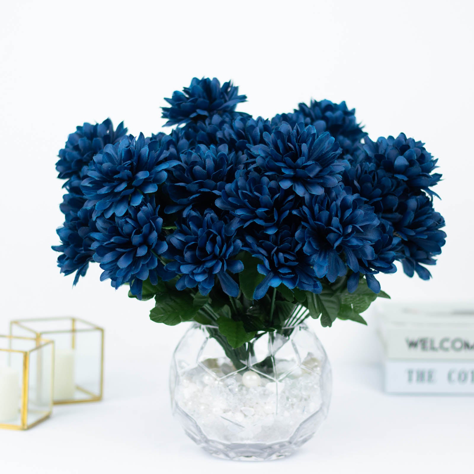 12 Bush 84 pcs Navy Blue Artificial Silk Chrysanthemum Flowers