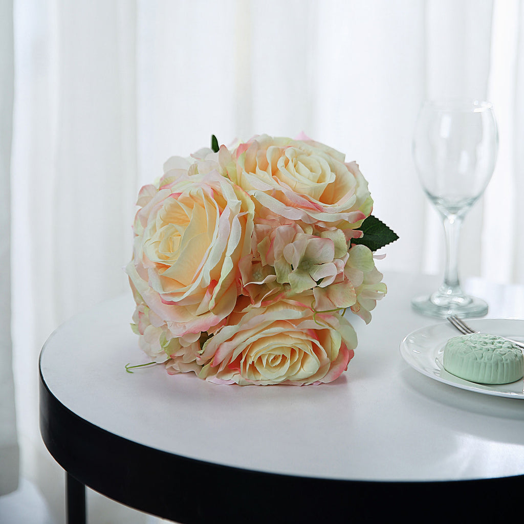 2 Pack Pink Rose Hydrangea Artificial Silk Flowers Bouquet Tableclothsfactory