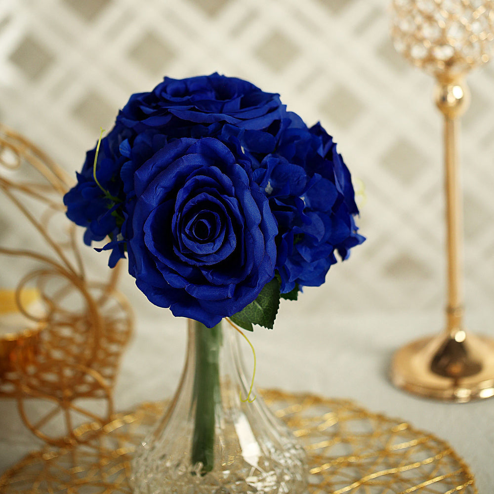 2 Pack | Royal Blue Rose & Hydrangea Artificial Silk Flowers Bouquet